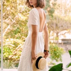 Sezane Odalie Dress (Ecru midi-length dress with short sleeves) Size 36 (US 4)